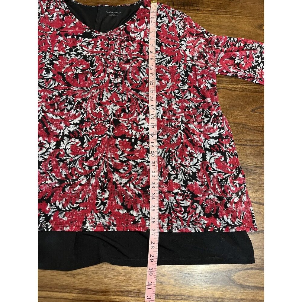 Catherines Top Blouse Tunic Red Black White Size 2x Paisley Floral Leaf - Picture 6 of 8